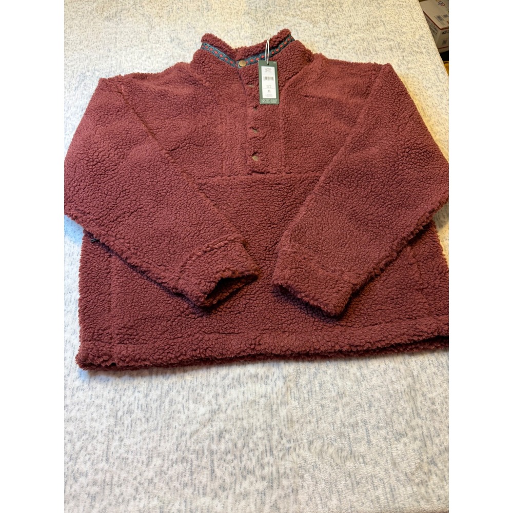 Alpine Design Womens M Sherpa Fleece Pullover Quarter Snap Neck Dark Auburn NWT